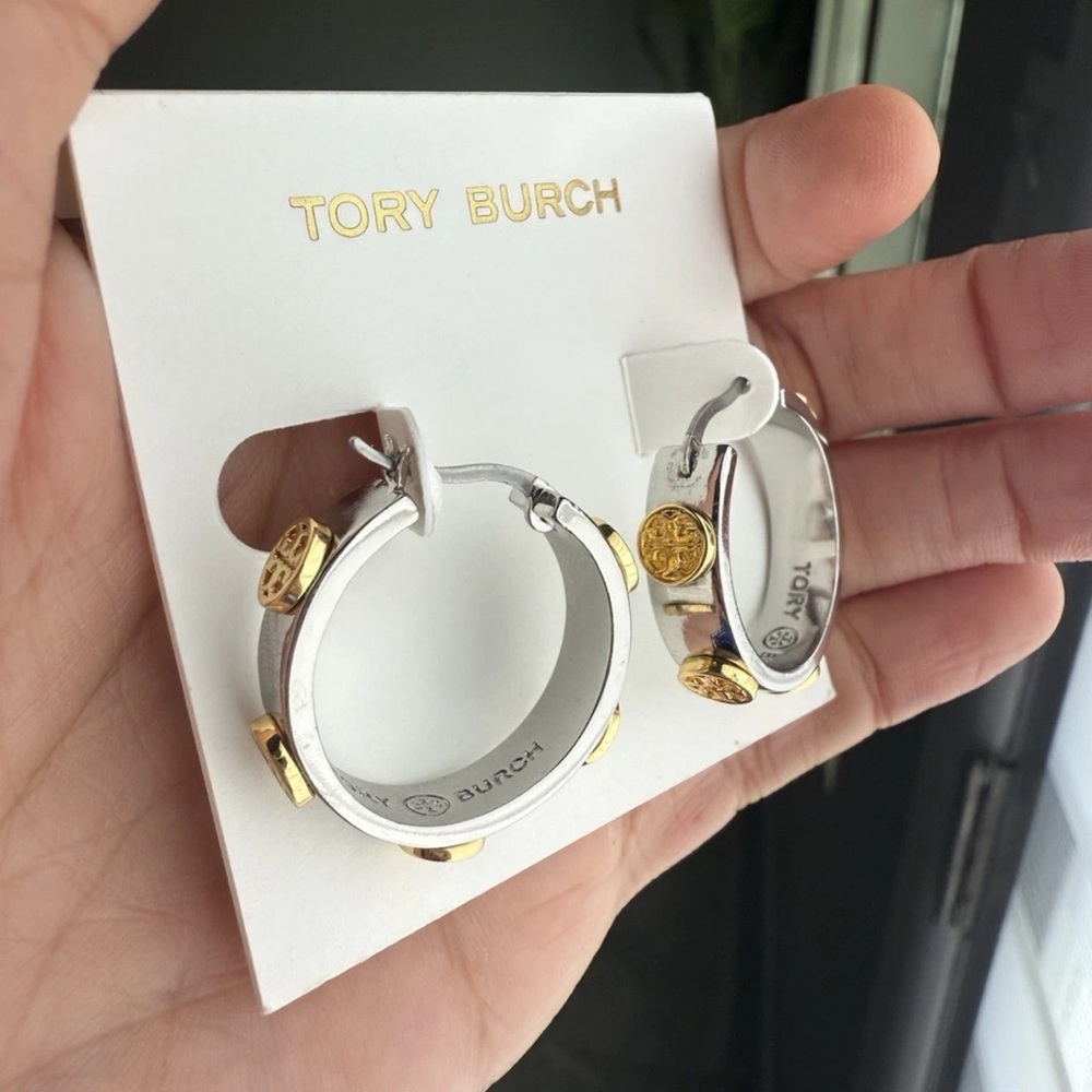 Tory Burch Two-Tone Hoop Earrings - Picture 3 of 9
